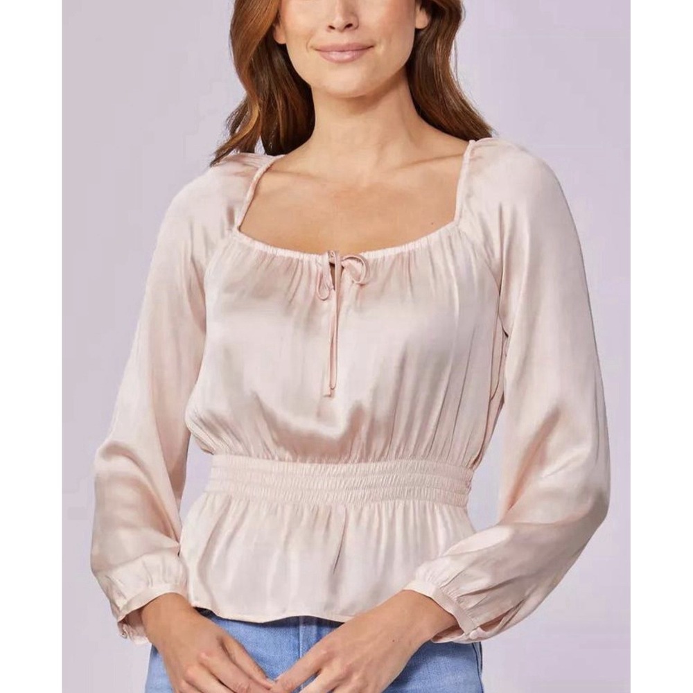 NEW Paige Odalyn Smocked Satin Top Size L Boho Peasant